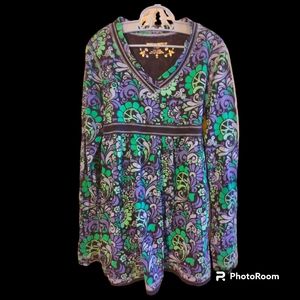 Girl's Funky Floral  Cotton Tunic Top Blues Greens *Large*